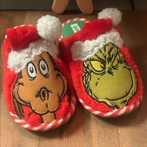 Red Grinch and Max Christmas Slippers; toddler size 12